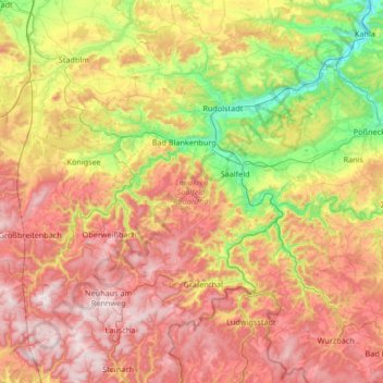 Topografische Karte Landkreis Saalfeld-Rudolstadt, Höhe, Relief