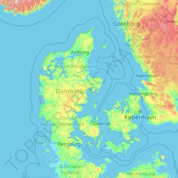 Topografische Karte Dänemark, Höhe, Relief