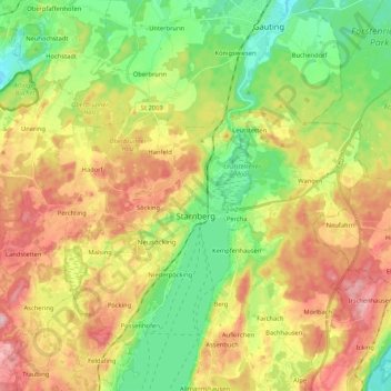 Topografische Karte Starnberg, Höhe, Relief