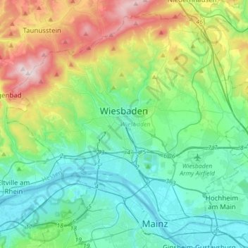 Topografische Karte Wiesbaden, Höhe, Relief