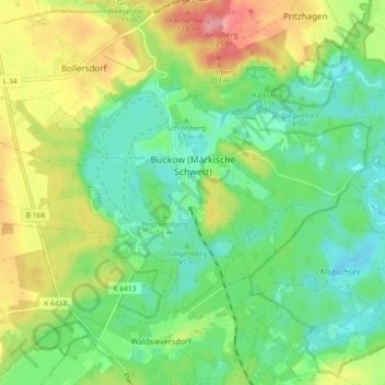Topografische Karte Buckow (Märkische Schweiz), Höhe, Relief