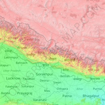 Topografische Karte Nepal Hohe Relief