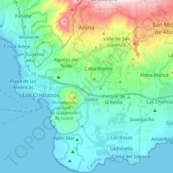 Topografische Karte Arona, Höhe, Relief