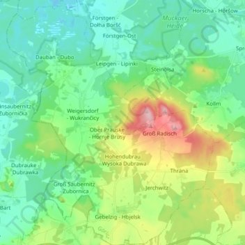 Topografische Karte Hohendubrau, Höhe, Relief