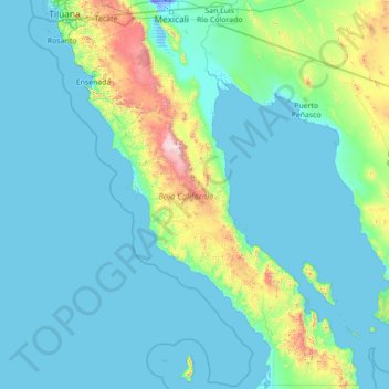 Topografische Karte Niederkalifornien, Höhe, Relief