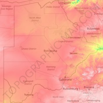 Topografische Karte Botsuana Hohe Relief