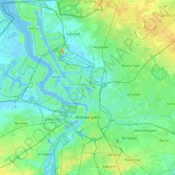 Topografische Karte Antwerpen Hohe Relief