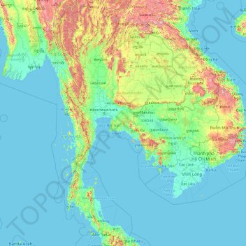 Topografische Karte Thailand Hohe Relief