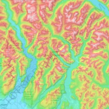 Topografische Karte Golden Ears Provincial Park, Höhe, Relief