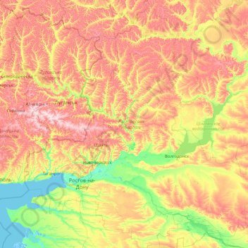 Topografische Karte Oblast Rostow, Höhe, Relief