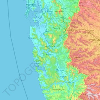 Topografische Karte Raigad, Höhe, Relief