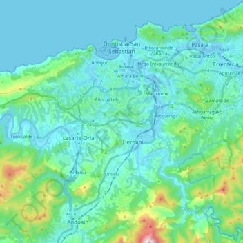 Topografische Karte Donostia/San Sebastián, Höhe, Relief