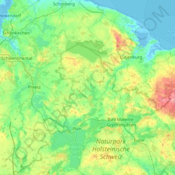 Topografische Karte Schwentine, Höhe, Relief