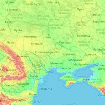 Topografische Karte Ukraine, Höhe, Relief
