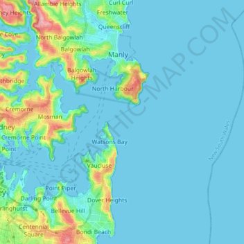 Topografische Karte Sydney Harbour National Park, Höhe, Relief