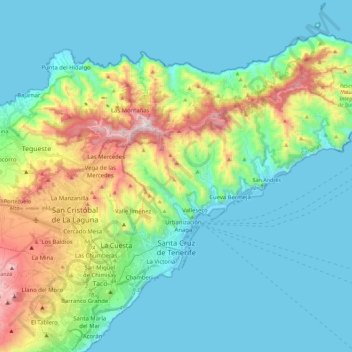Topografische Karte Santa Cruz de Tenerife, Höhe, Relief
